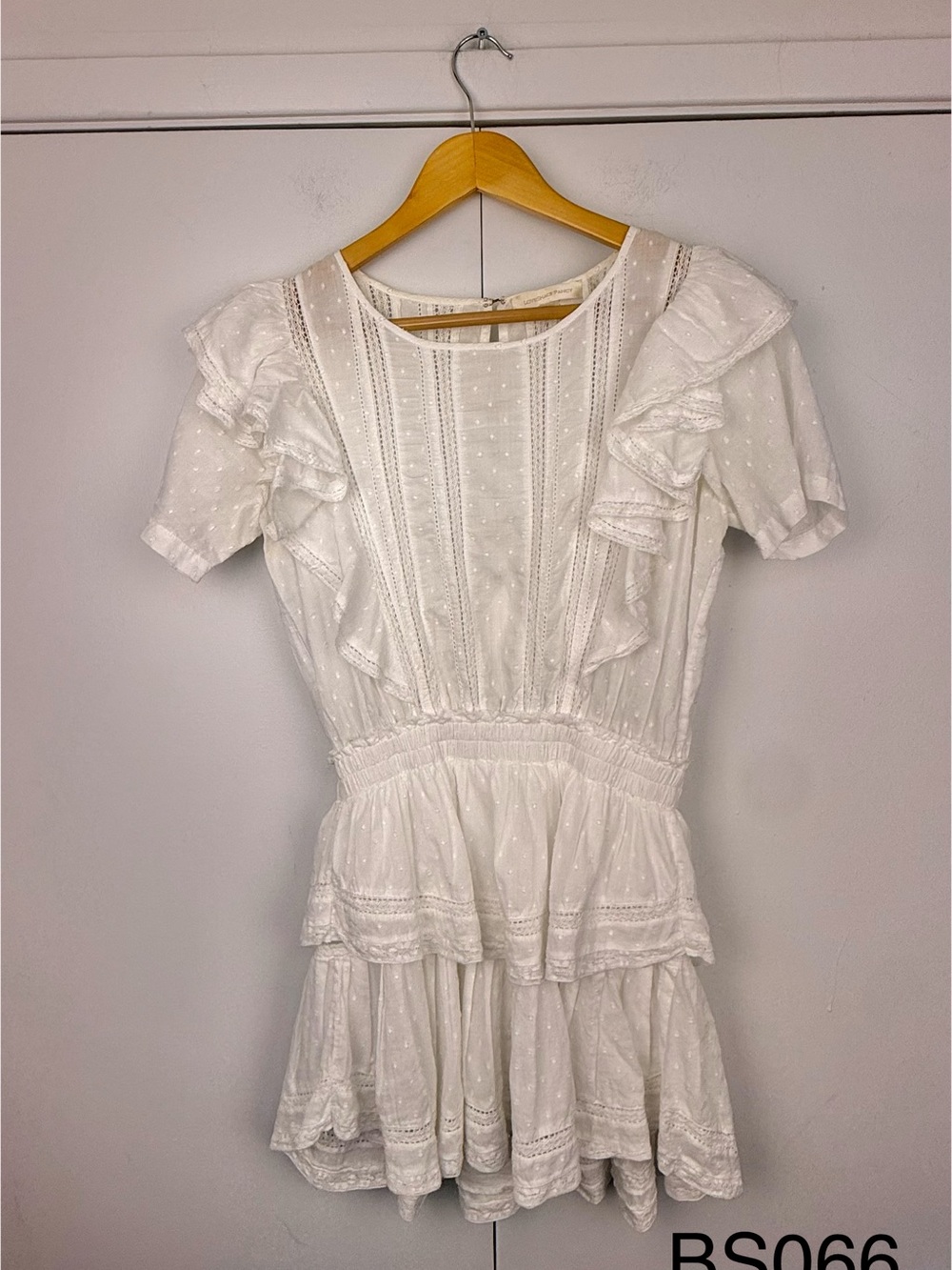 LoveShackFancy White Cotton Swiss Dot Lace Ruffle Mini Dress XS